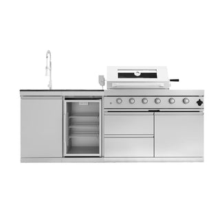 85-Inch 4-Burner 72000 BTU Outdoor Kitchen Island Grill | Stainless Steel BBQ with Sink, Wine Cooler, Rotisserie & Granite Countertop