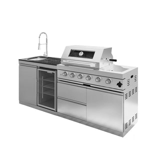 85-Inch 4-Burner 72000 BTU Outdoor Kitchen Island Grill | Stainless Steel BBQ with Sink, Wine Cooler, Rotisserie & Granite Countertop