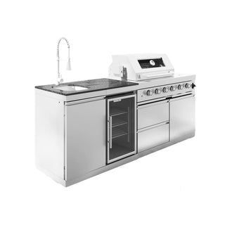 85-Inch 4-Burner 72000 BTU Outdoor Kitchen Island Grill | Stainless Steel BBQ with Sink, Wine Cooler, Rotisserie & Granite Countertop