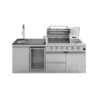 85-Inch 4-Burner 72000 BTU Outdoor Kitchen Island Grill | Stainless Steel BBQ with Sink, Wine Cooler, Rotisserie & Granite Countertop