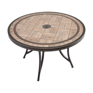 48-Inch Antique Bronze Round Tile-Top Patio Dining Table with Umbrella Hole