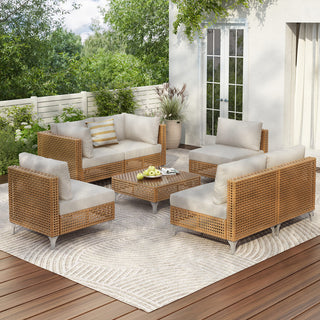 7-Piece Wicker Patio Conversation Set with Thick Cushions & Coffee Table | Outdoor Sectional Sofa for Backyard & Porch