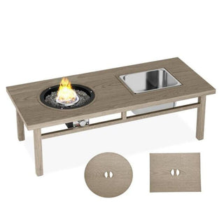 47" 3-in-1 Outdoor Aluminum Beige Propane Fire Pit Table 50,000 BTU with Ice Bucket