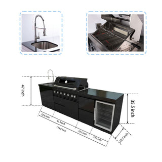 43-Inch 6-Burner 85000 BTU Outdoor Kitchen Island Grill | Stainless Steel BBQ with Sink, Wine Cooler, Rotisserie & Granite Countertop