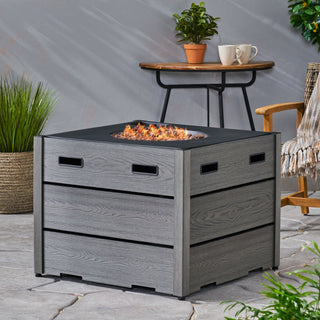 Outdoor 31" WPC Base Square Propane Fire Pit - 40,000 BTU, Wood-Looking/Grey