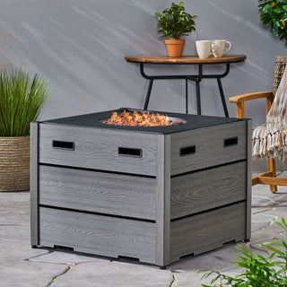 Outdoor 31" WPC Base Square Propane Fire Pit - 40,000 BTU, Wood-Looking/Grey