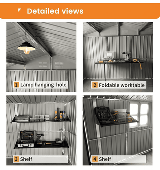 12x10 FT Metal Garden Shed Outdoor Storage, Multi-Color (White/Black/Grey/Brown) with Window & Shelving, Heavy Duty Garden Tool Shed for Backyard & Patio