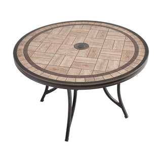 48-Inch Antique Bronze Round Tile-Top Patio Dining Table with Umbrella Hole