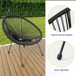 3-Piece Acapulco Wicker Patio Bistro Set with 2 Black/Gray Chairs & Glass Table