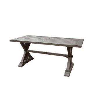 Outdoor Aluminum Dining Table – Modern Dark Gray Slatted Top, Sleek & Weather-Resistant