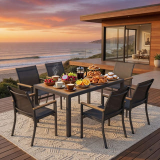 Set of 6 Outdoor Patio Dining Chairs, Gray Aluminum Frame with All-Weather Textilene