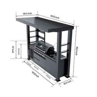 108-Inch 6-Burner 85000 BTU Outdoor Kitchen Island Grill | Stainless Steel BBQ with Wine Cooler, Rotisserie, Granite Countertop & Storage