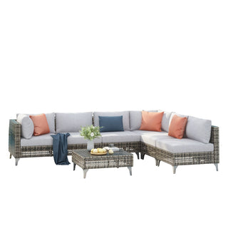 7-Piece Wicker Patio Conversation Set with Thick Cushions & Coffee Table | Outdoor Sectional Sofa for Backyard & Porch