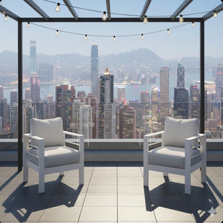 2-Pack 28" All-Weather Aluminum Patio Armchairs with Thick Blue Cushions