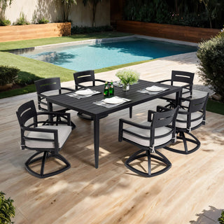 7-Piece Outdoor Patio Dining Set – 6 Swivel Rocker Chairs with Sunbrella Cushions & Aluminum Table with Umbrella Hole