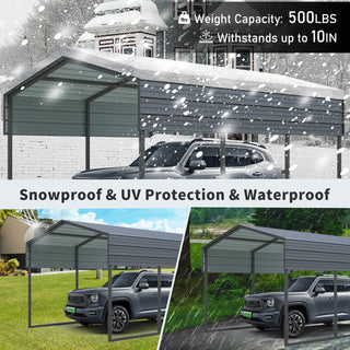 10 X 15 FT Heavy Duty Outdoor Carport Canopy with Galvanized Steel Roof and Frame, Large Metal Garage Shelter for Driveway, Car, and Truck