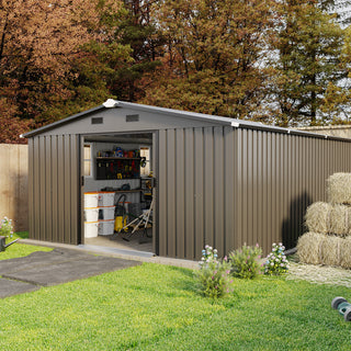 10x12 Ft Outdoor Steel Storage Shed with Dual Windows, Protective Coated Color Steel Panels & Spacious Utility Storage Design
