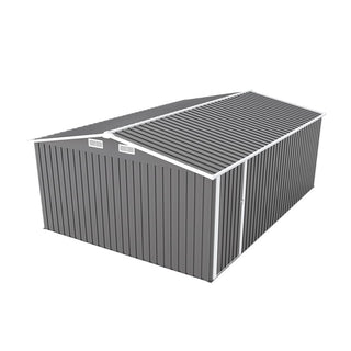 10×14 FT Heavy-Duty Metal Storage Shed with 3 Lockable Doors, 4 Vents & Sloped Roof – Outdoor Garden Tool Shed for Backyard, Patio & Lawn (Dark Grey)