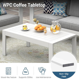 43" All-Weather Aluminum Patio Coffee Table, Modern White/Gray Rectangle Outdoor Table