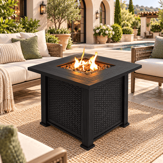 27.95-Inch Modern Outdoor Propane Fire Pit Table with Lava Rocks, Black Steel Gas Fire Pit for Patio, Backyard & Outdoor Entertaining