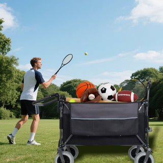 300L XL Folding Wagon Cart with Beach Wheels, Heavy-Duty Push-Pull Utility Wagon for Camping, Beach & Garden