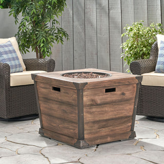 Outdoor Patio 24'' H x 32'' W Square Gas Burning Concrete Fire Pit Wood Pattern -Wood-Looking - 40,000 BTU (Tank Inside)