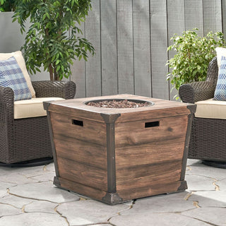 Outdoor Patio 24'' H x 32'' W Square Gas Burning Concrete Fire Pit Wood Pattern -Wood-Looking - 40,000 BTU (Tank Inside)