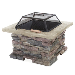 28" MGO Wood Burning Outdoor Fire Pit with Lid - Stone Gray