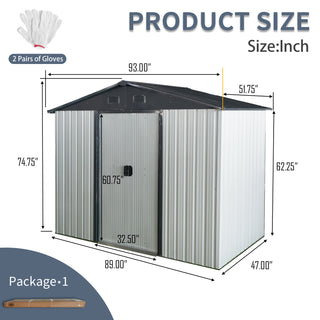 8X4 FT Outdoor Metal Storage Shed with Sliding Door and Foundation, Weatherproof Garden Tool Organizer for Backyard & Patio