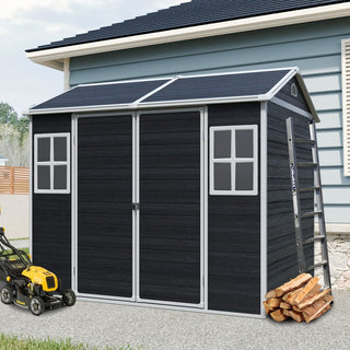 8 x 6 ft Resin Outdoor Storage Shed Waterproof Shed with Floor & Two Windows & Lockable Door, Tool Shed for Garden, Patio, Backyard,Grey/Black/White+Gray/Brown