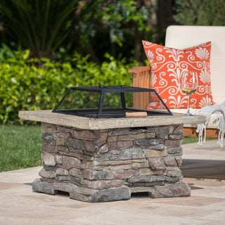 28" MGO Wood Burning Outdoor Fire Pit with Lid - Stone Gray