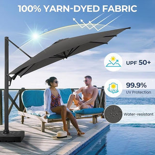 10 Ft Square Large Cantilever Patio Umbrella with 360° Rotation & Tit Adjustment and Heavy Duty Offset Polyester Canopy Deck Umbrella without base