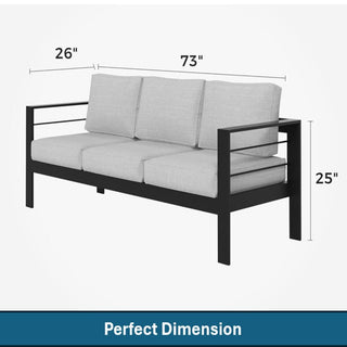 73" All-Weather Aluminum Patio Sofa, 3 Seat Outdoor Couch with Thick Cushions &  Frame