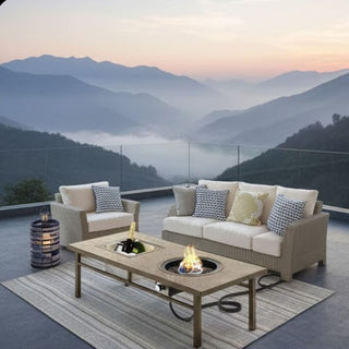 47" 3-in-1 Outdoor Aluminum Beige Propane Fire Pit Table 50,000 BTU with Ice Bucket