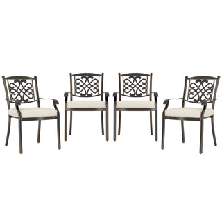 Red/Beige 4-Piece Cast Aluminum Patio Dining Chairs with Diagonal-Mesh & Vine Backrest