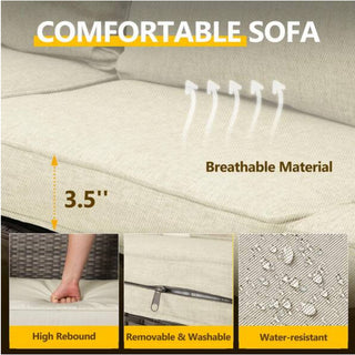 2-Piece Wicker Patio Conversation Set with Beige/Gray Cushions & Coffee Table