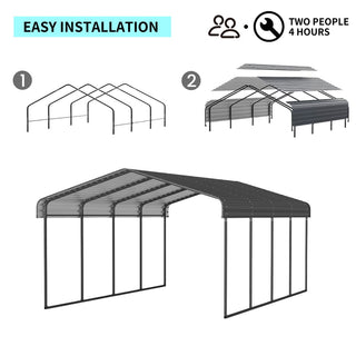 Metal Carport Heavy Duty with Galvanized Steel Roof, Outdoor Garage Car Shelter Shade for 2 Cars, Boats and Truck