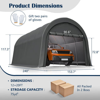 Heavy Duty Anti-Snow 10x20/12x20 FT Carport, Commercial Grade Steel Frame Portable Garage Canopy with Vented Waterproof Roof for Car/Boat/RV Storage