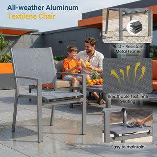 Set of 6 Outdoor Patio Dining Chairs, Gray Aluminum Frame with All-Weather Textilene