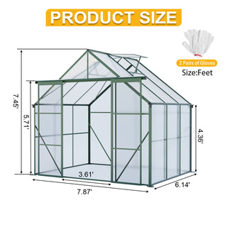 Double Door Polycarbonate Greenhouse Raised Base and Anchor Aluminum Heavy Duty Walk-in Greenhouses for Outdoor Backyard in All Season