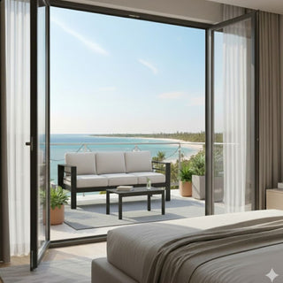 2 Pieces Outdoor Patio Set, All-Weather 75” 3-Seat Metal Patio Sofa Couch with Thick Cushions,  Frame and 43” Coffee Table