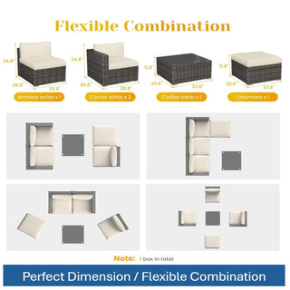 5-Piece All-Weather Wicker Patio Conversation Set With  Cushions and Glass Table