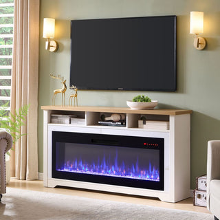 70 inch Fireplace TV Stand for TVs up to 70",with 60"smart Electric Fireplace,white