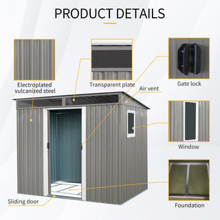 8X6 FT Outdoor Metal Storage Shed with Window,Transparent plate and lockable sliding door for Garden, Lawn