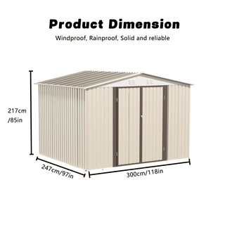 10x8 FT White Aluminum Alloy Garden Shed with Hinge Door, Outdoor Storage Shed for Backyard, Patio