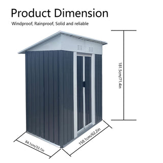 5x3 FT Pent Roof Metal Garden Shed, Grey Outdoor Storage Tool House for Bikes, Tools & Backyard Organization