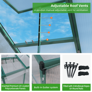 Walk-In Polycarbonate Greenhouse with Raised Base & Anchor Kit – Heavy-Duty Aluminum Greenhouse for Outdoor Backyard, All Seasons