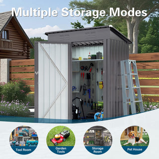 5 x 3 FT Metal Outdoor Storage Shed, Compact Garden Tool Shed with Pitched Roof & Lockable Door for Backyard, Patio & Bike Storage
