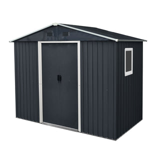 8X4 FT Outdoor Metal Storage Shed with Window and Metal Foundation for Backyard, Patio, Lawn