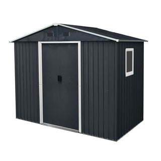 8X4 FT Outdoor Metal Storage Shed with Window and Metal Foundation for Backyard, Patio, Lawn